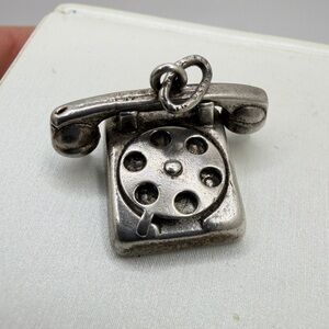 Vintage Wells Sterling Silver Telephone Charm/pendant w/ working rotary dial!